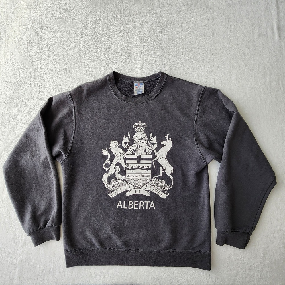 Alberta Coat of Arms Sweatshirt Mens Small Charcoal Grey Graphic Pullover Canada
